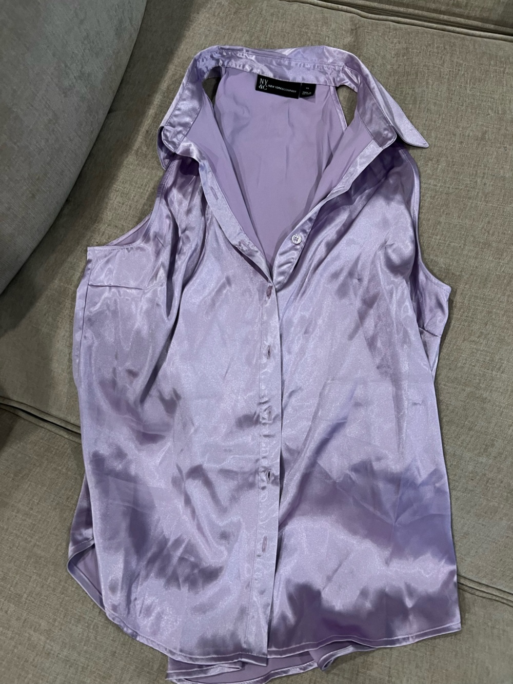 NY&C Lilac Satin Button-Up Halter Top (XL)